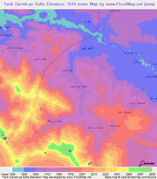 Tarik Darreh-ye Sofla,Iran Elevation Map