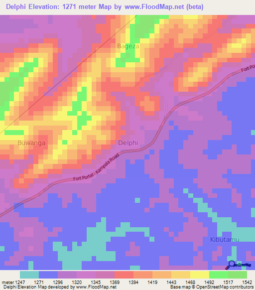 Elevation of Delphi,Uganda Elevation Map, Topography, Contour