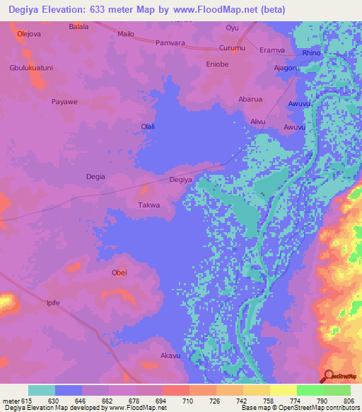 Degiya,Uganda Elevation Map