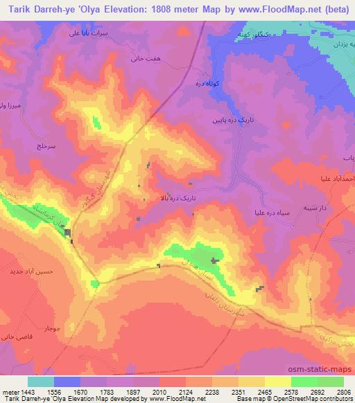 Tarik Darreh-ye 'Olya,Iran Elevation Map