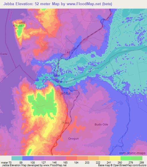 Jebba,Nigeria Elevation Map