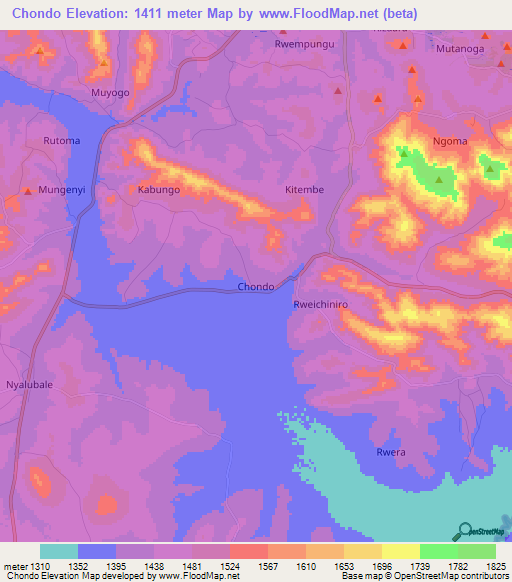 Chondo,Uganda Elevation Map