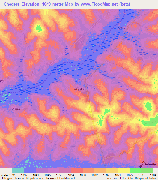 Chegere,Uganda Elevation Map