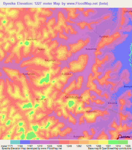 Byesika,Uganda Elevation Map