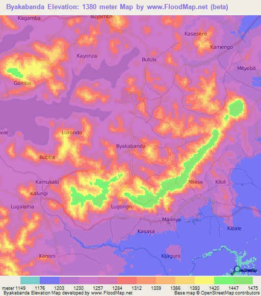 Byakabanda,Uganda Elevation Map