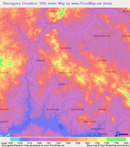 Bwongyera,Uganda Elevation Map