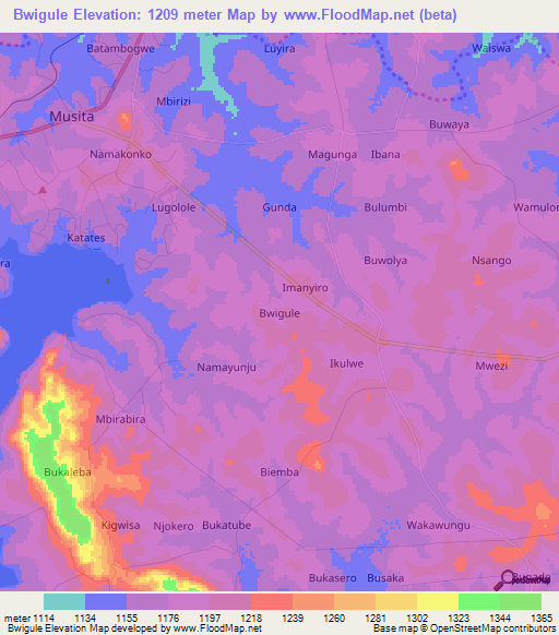 Bwigule,Uganda Elevation Map
