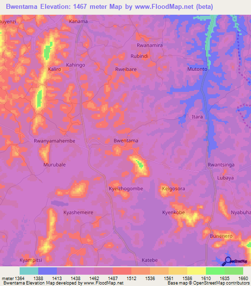 Bwentama,Uganda Elevation Map