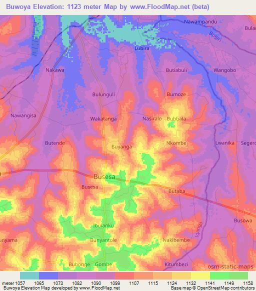 Buwoya,Uganda Elevation Map