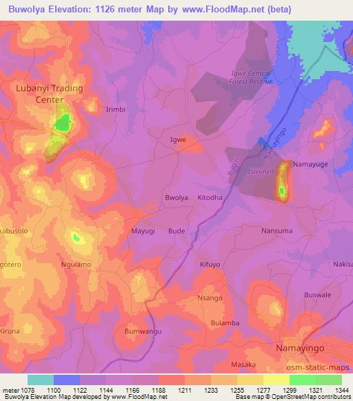 Buwolya,Uganda Elevation Map