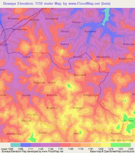 Buwaya,Uganda Elevation Map