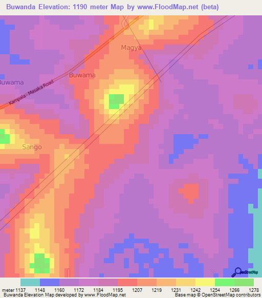 Buwanda,Uganda Elevation Map