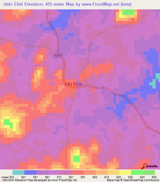 Iddo Ekiti,Nigeria Elevation Map