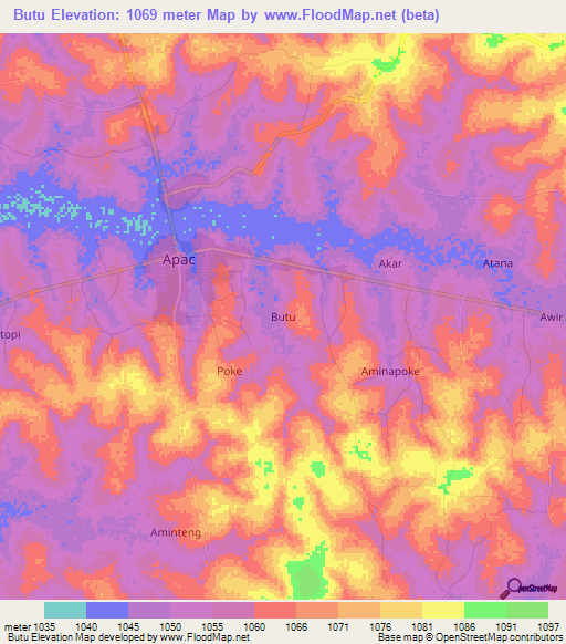 Butu,Uganda Elevation Map