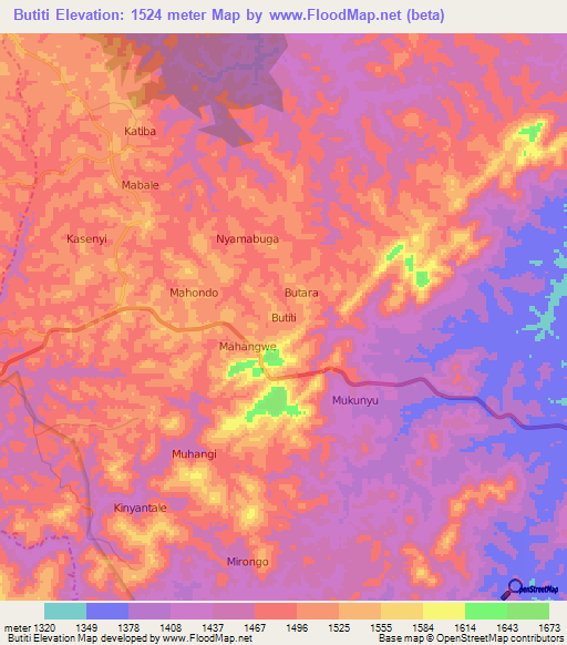 Butiti,Uganda Elevation Map
