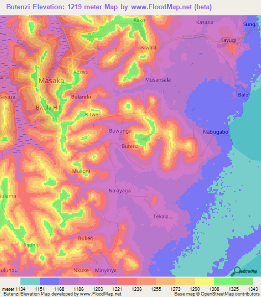Butenzi,Uganda Elevation Map