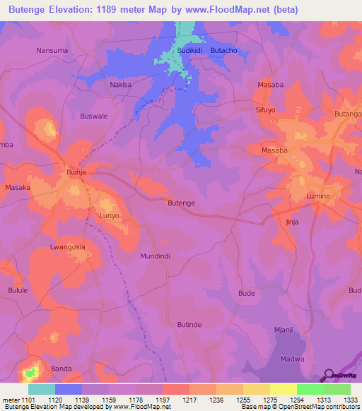 Butenge,Uganda Elevation Map