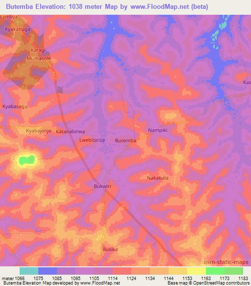 Butemba,Uganda Elevation Map