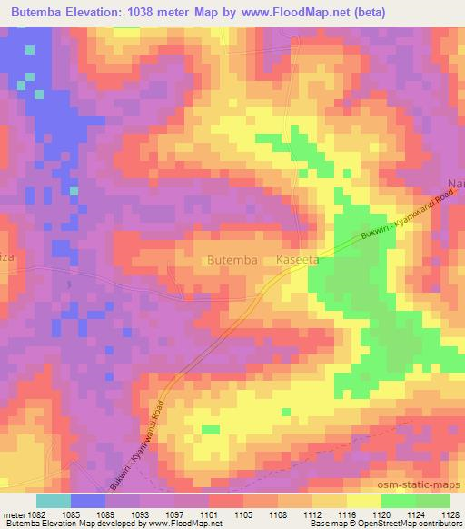 Butemba,Uganda Elevation Map