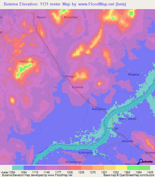Butema,Uganda Elevation Map