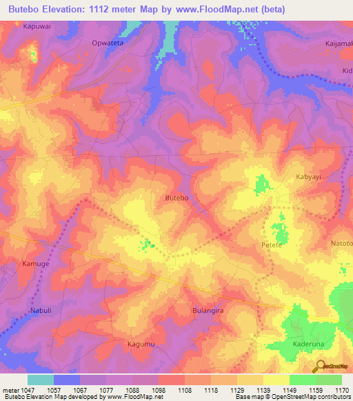 Butebo,Uganda Elevation Map