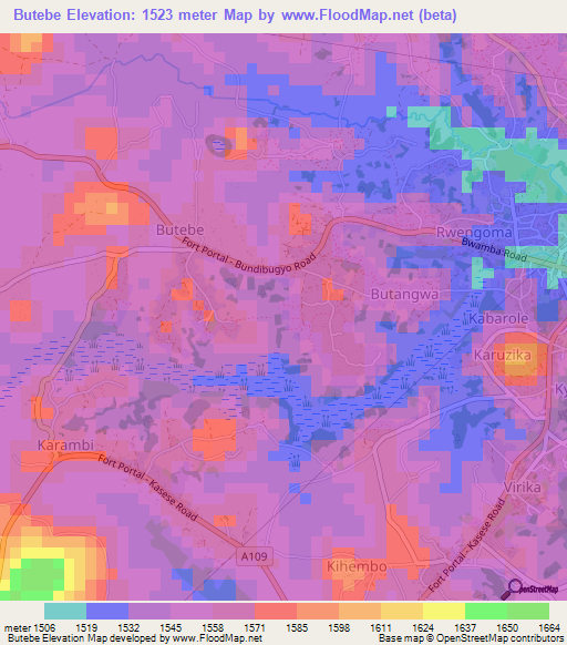Butebe,Uganda Elevation Map