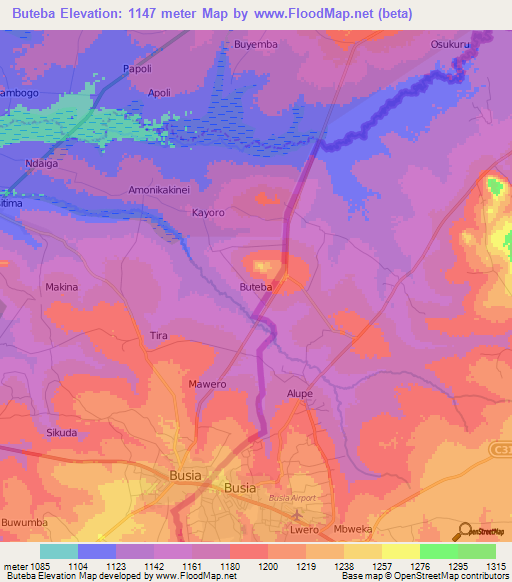 Buteba,Uganda Elevation Map