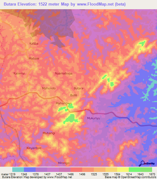 Butara,Uganda Elevation Map