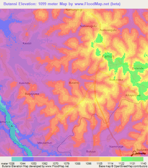 Butansi,Uganda Elevation Map