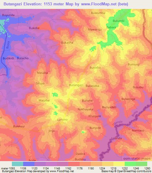 Butangazi,Uganda Elevation Map