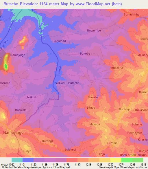 Butacho,Uganda Elevation Map