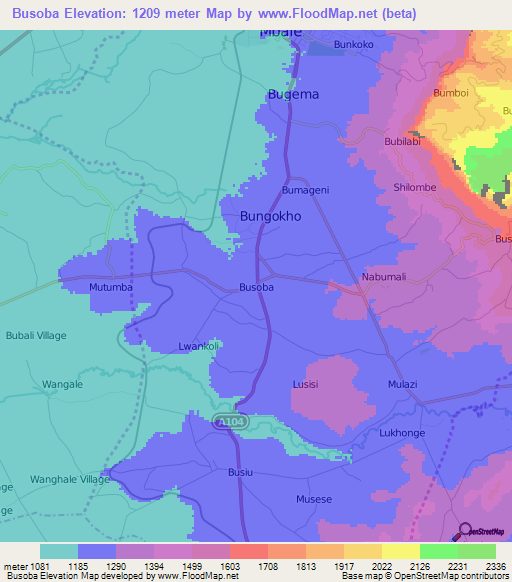 Busoba,Uganda Elevation Map
