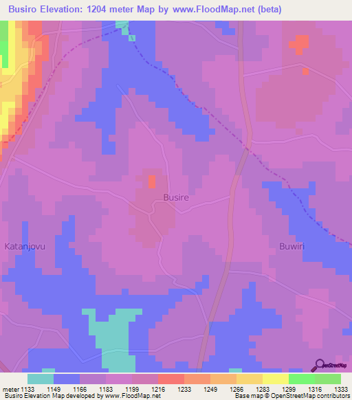 Busiro,Uganda Elevation Map