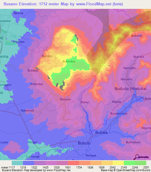 Busano,Uganda Elevation Map