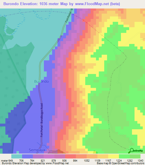 Burondo,Uganda Elevation Map