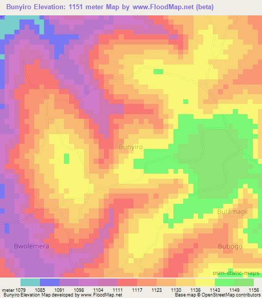 Bunyiro,Uganda Elevation Map