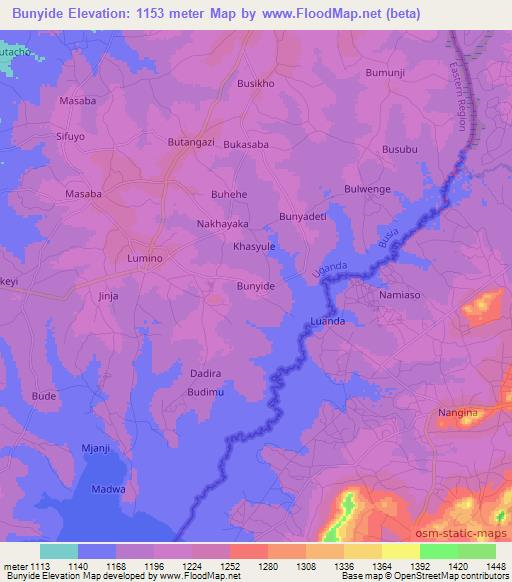 Bunyide,Uganda Elevation Map