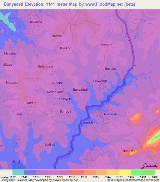 Bunyadeti,Uganda Elevation Map