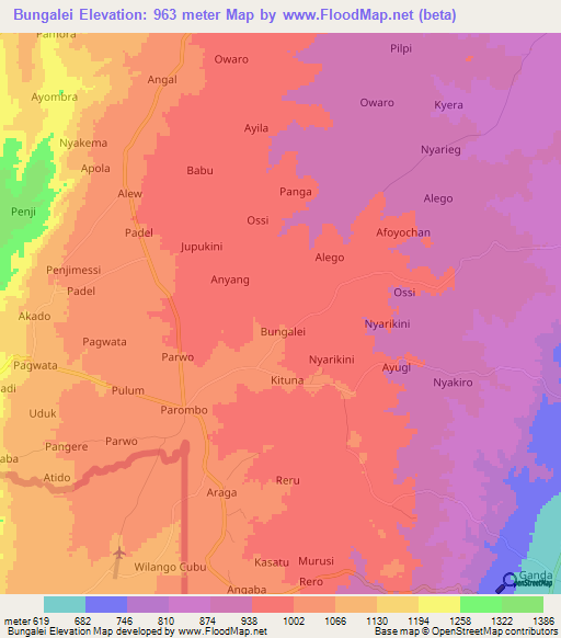 Bungalei,Uganda Elevation Map