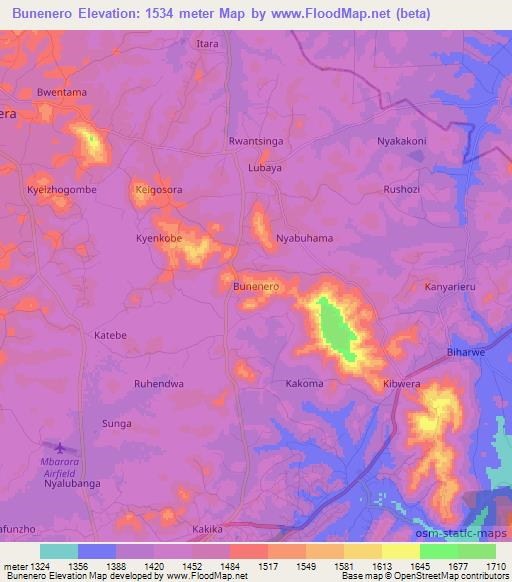 Bunenero,Uganda Elevation Map