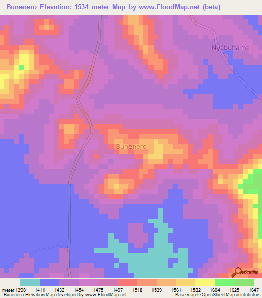 Bunenero,Uganda Elevation Map