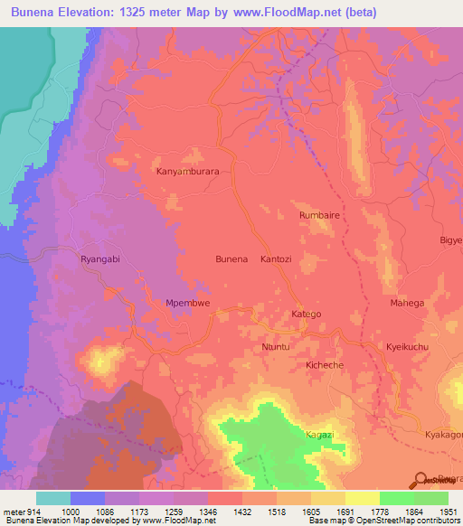 Bunena,Uganda Elevation Map