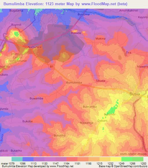 Bumulimba,Uganda Elevation Map