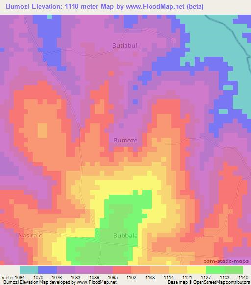 Bumozi,Uganda Elevation Map
