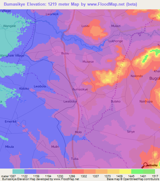 Bumasikye,Uganda Elevation Map