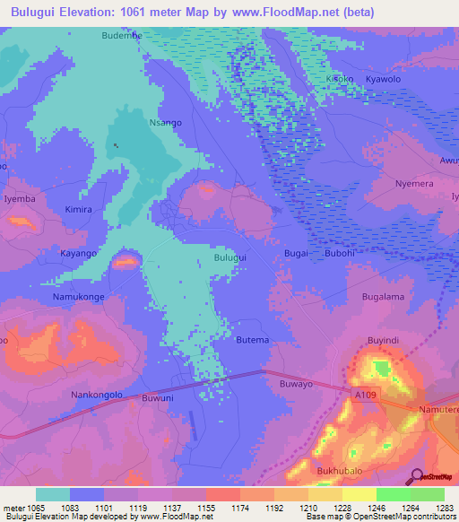 Bulugui,Uganda Elevation Map