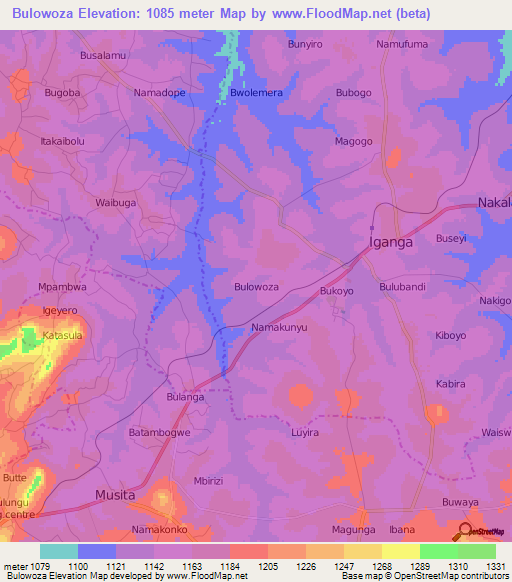 Bulowoza,Uganda Elevation Map