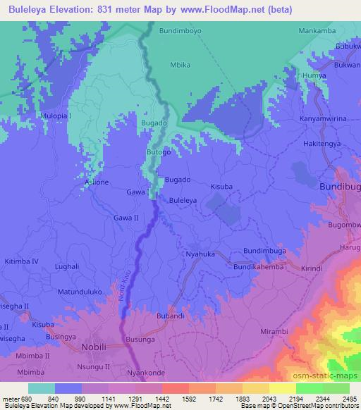 Buleleya,Uganda Elevation Map
