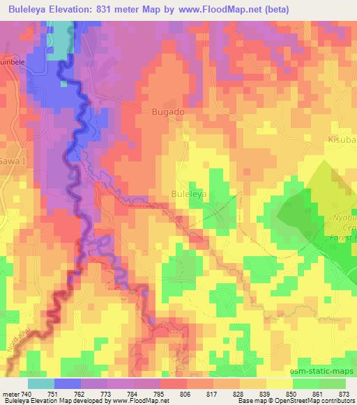 Buleleya,Uganda Elevation Map