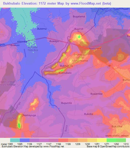 Bukhubalo,Uganda Elevation Map